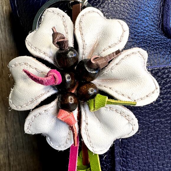 Leather Flower Purse Charm Genuine Leather Bag Charm NEW FAST SHIP - Picture 3 of 7